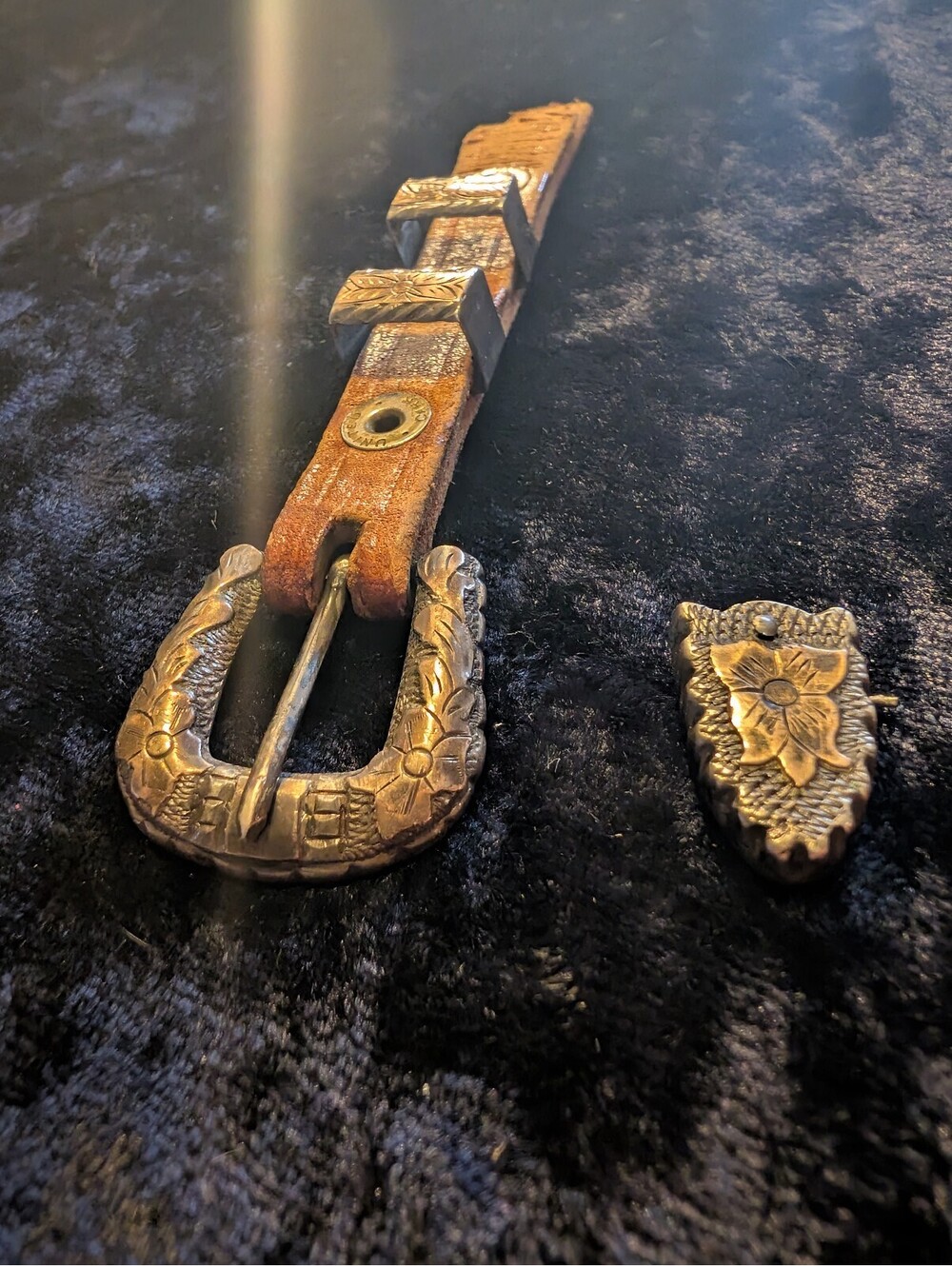 Vintage Floral Engraved Sterling Silver Metal Buckle and parts Decorative Tip